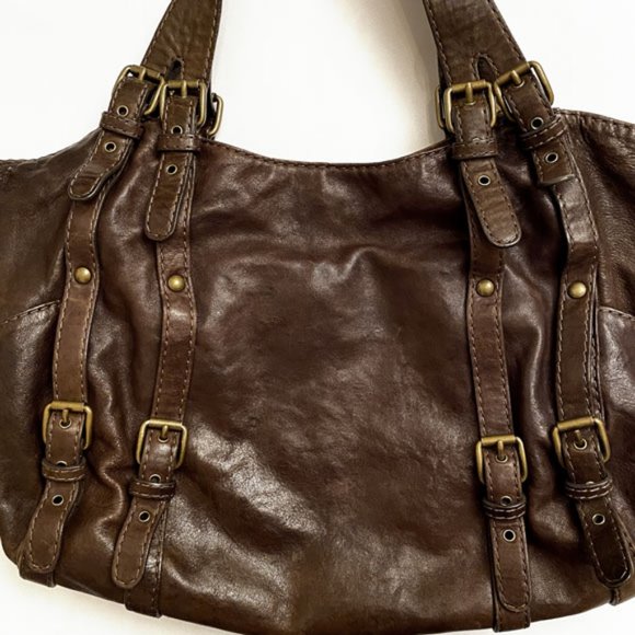 Kooba Distressed Brown Leather Bag With Multi-Buckles - Picture 5 of 15